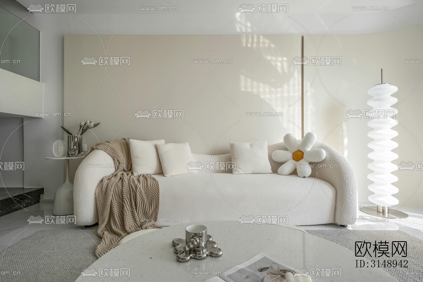 奶油风平层效果图下载（渲染图1）