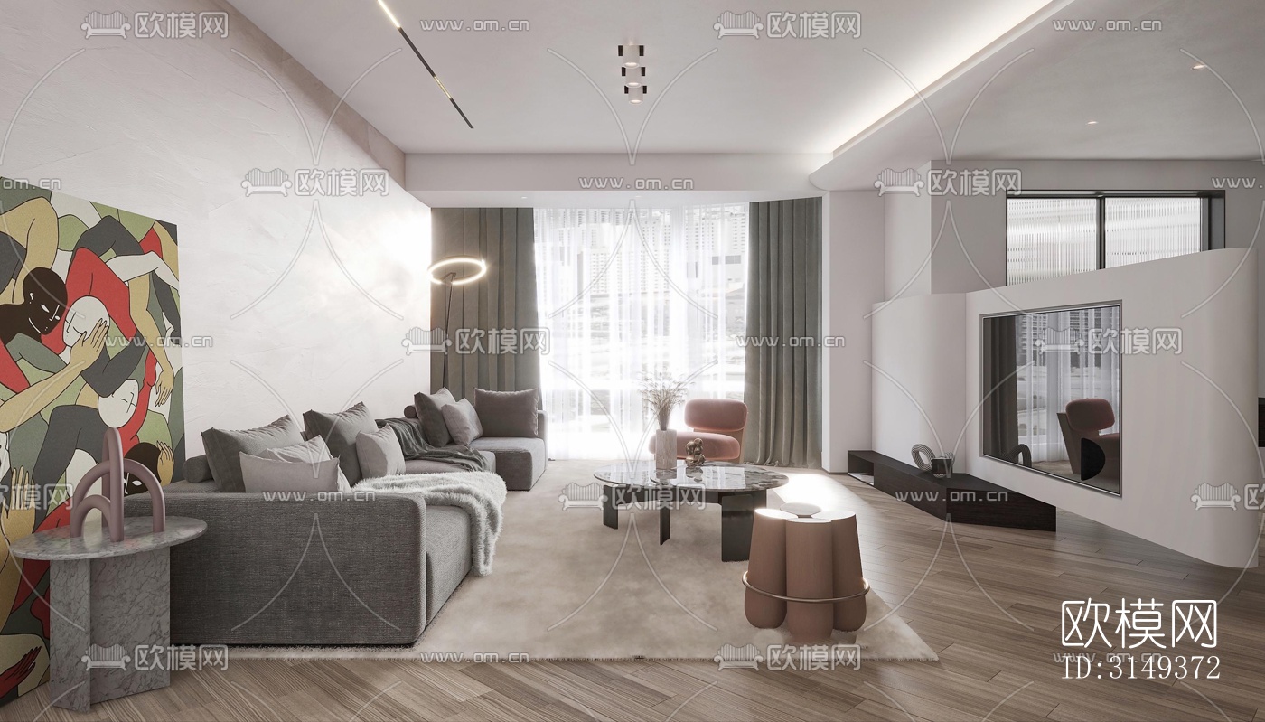 现代平层效果图下载（渲染图13）