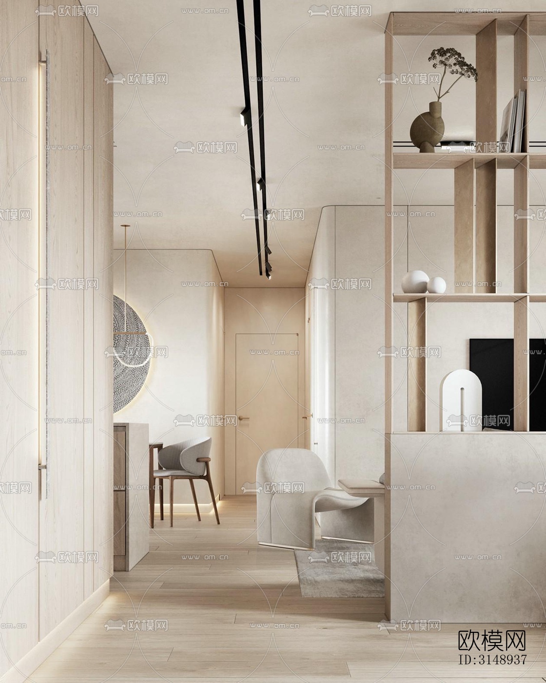 奶油风平层效果图下载（渲染图4）