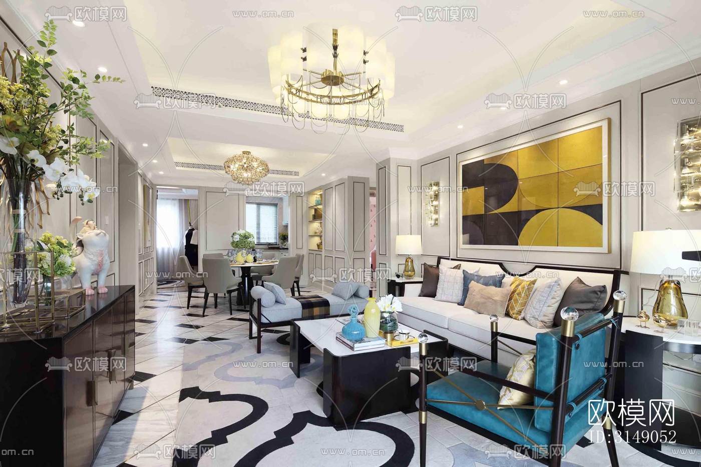 欧式平层效果图下载（渲染图4）