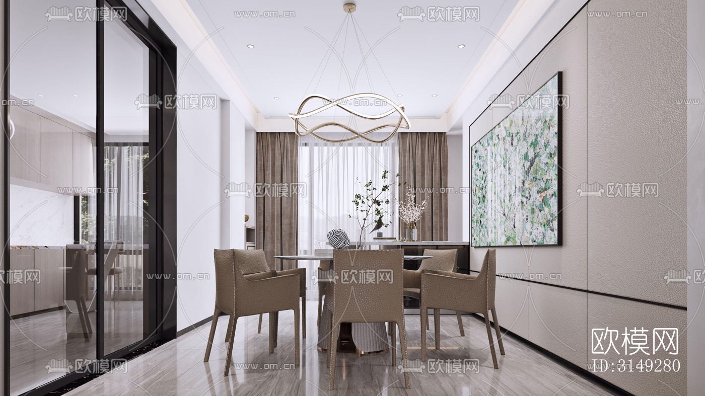 现代平层效果图下载（渲染图9）