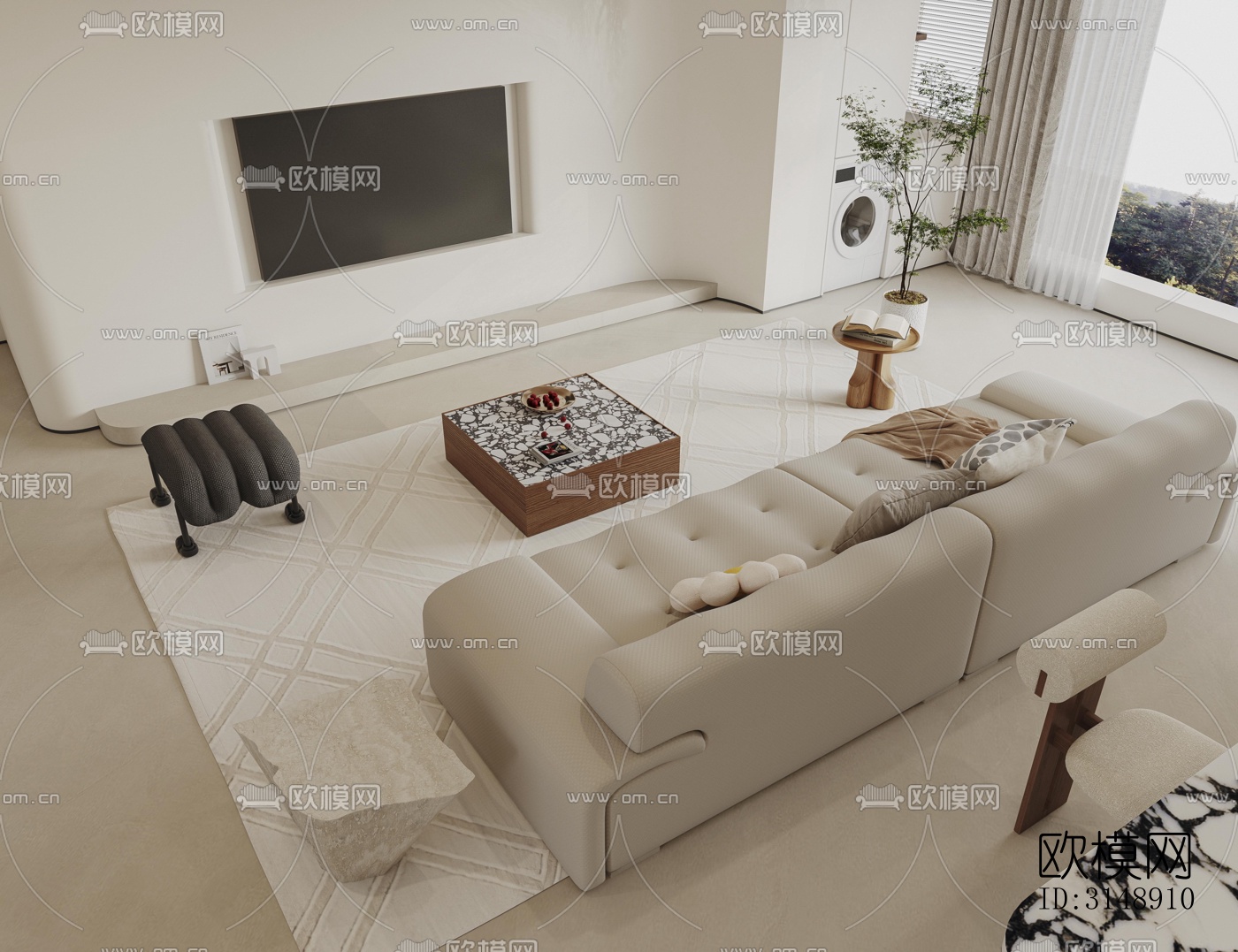 奶油风平层效果图下载（渲染图9）