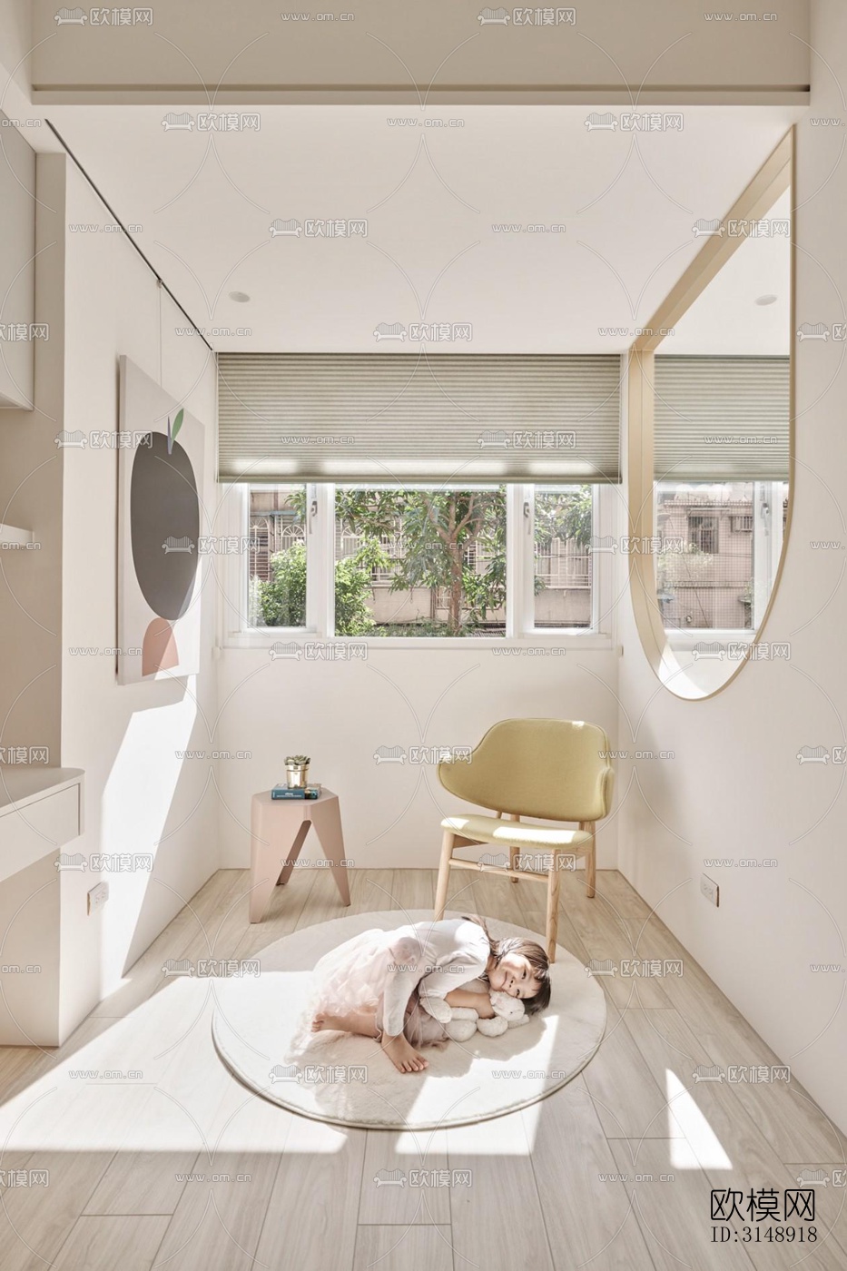 奶油风平层效果图下载（渲染图6）