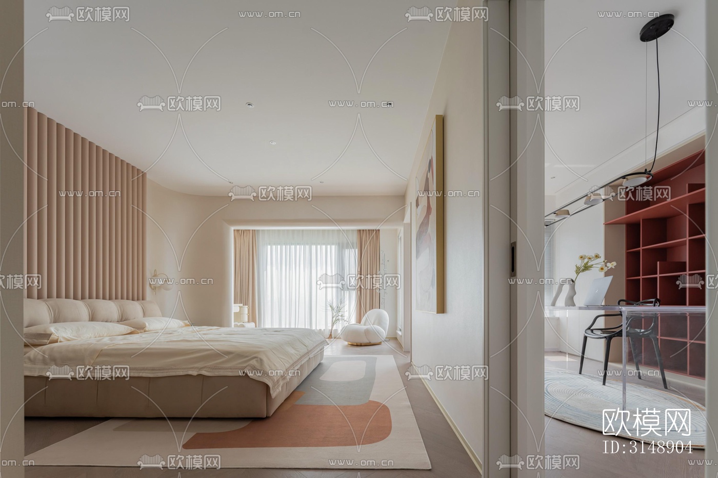 奶油风平层效果图下载（渲染图2）