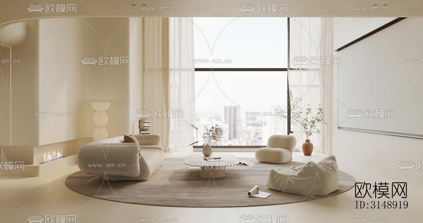 奶油风平层效果图下载（渲染图14）