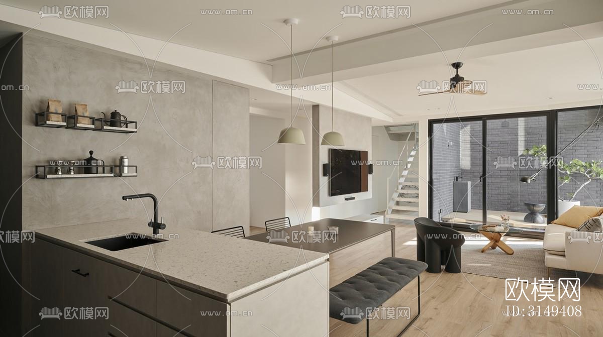 现代平层效果图下载（渲染图16）