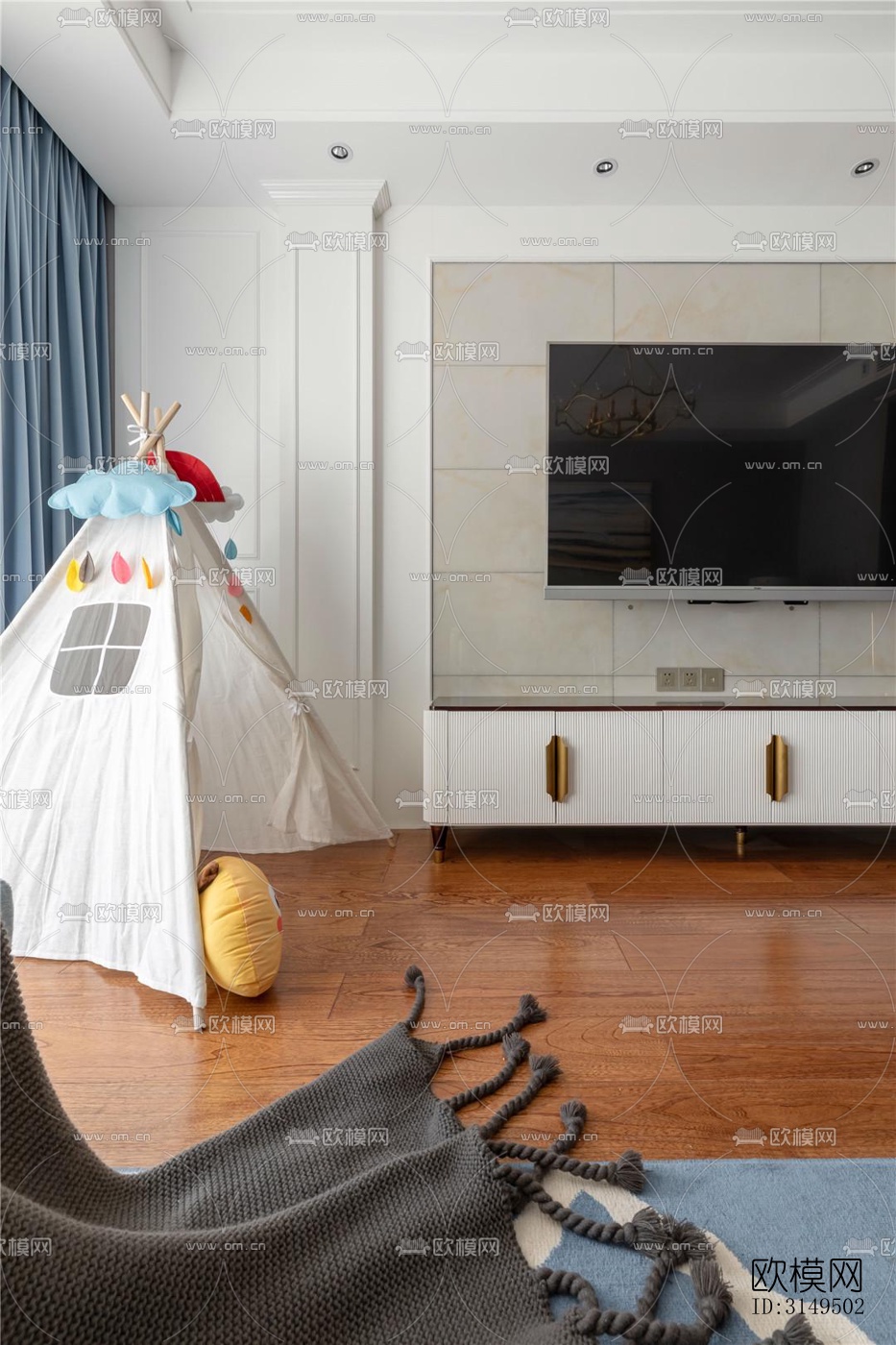 美式平层效果图下载（渲染图3）