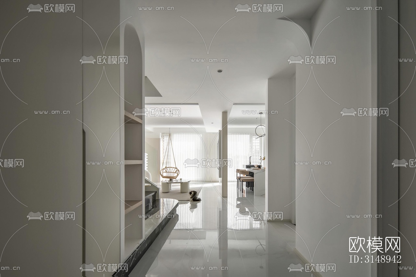 奶油风平层效果图下载（渲染图6）