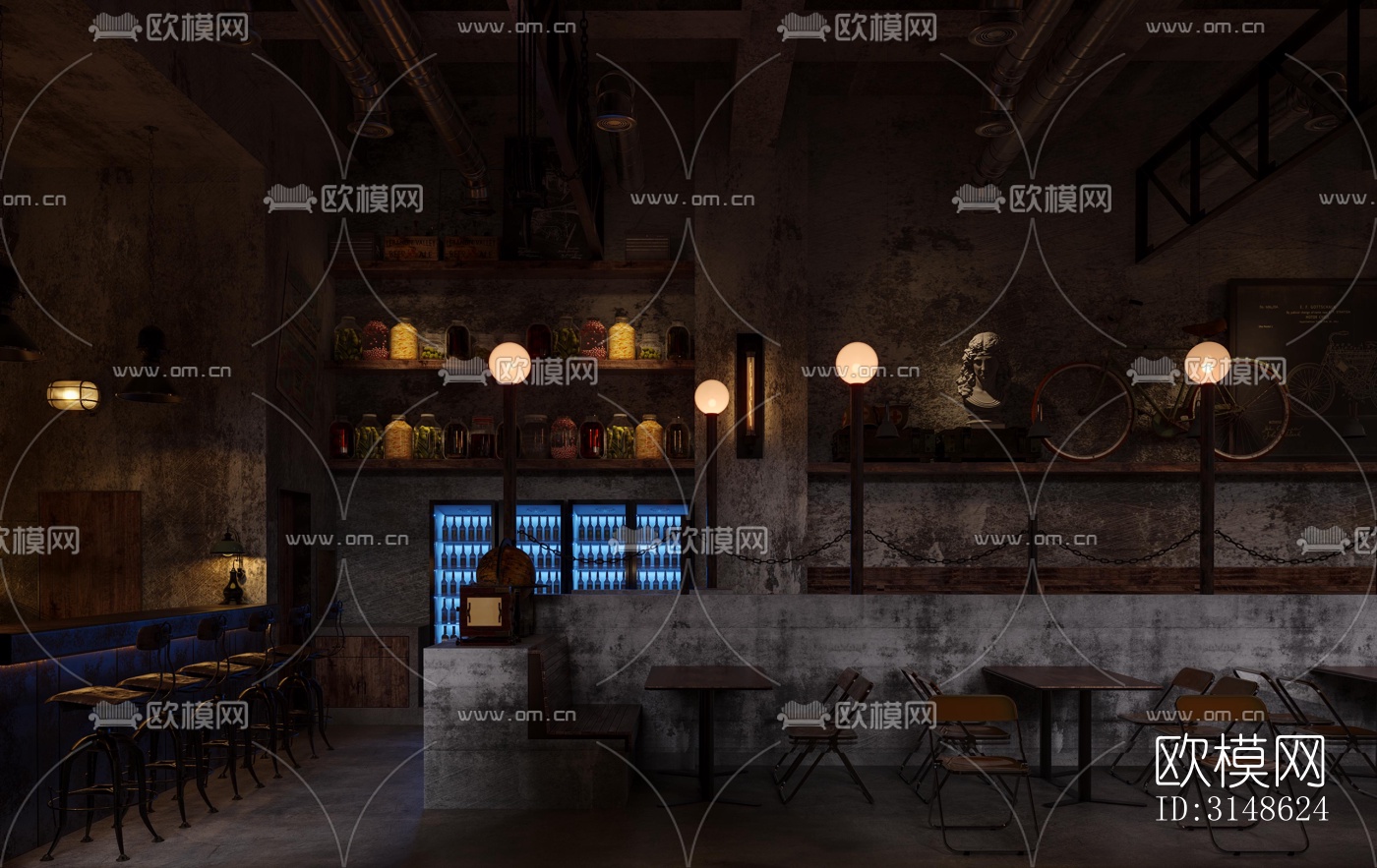 高级灰酒吧效果图下载（渲染图4）