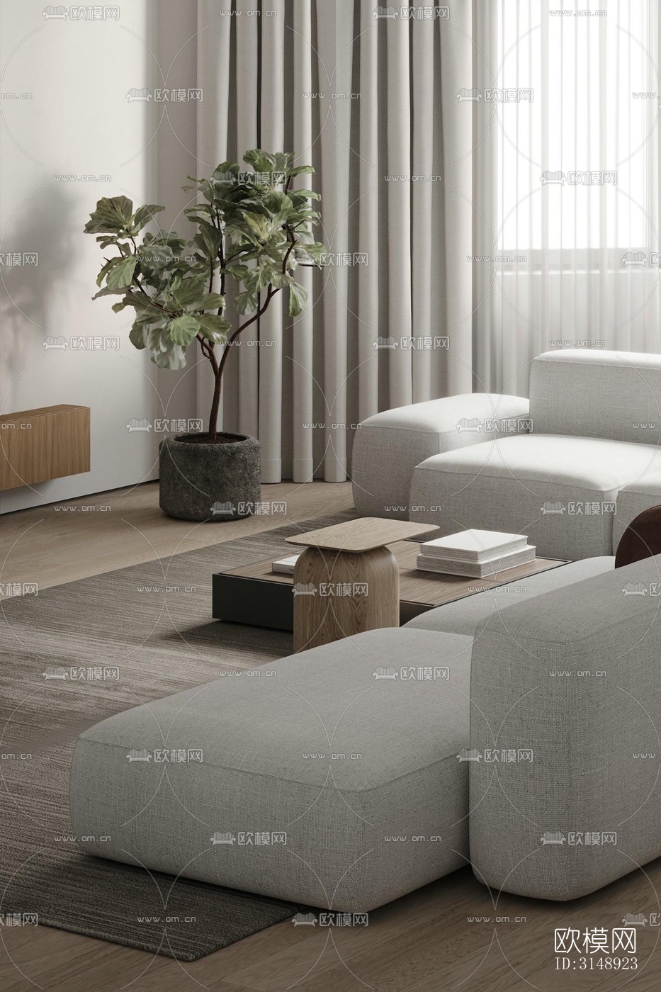 奶油风平层效果图下载（渲染图5）