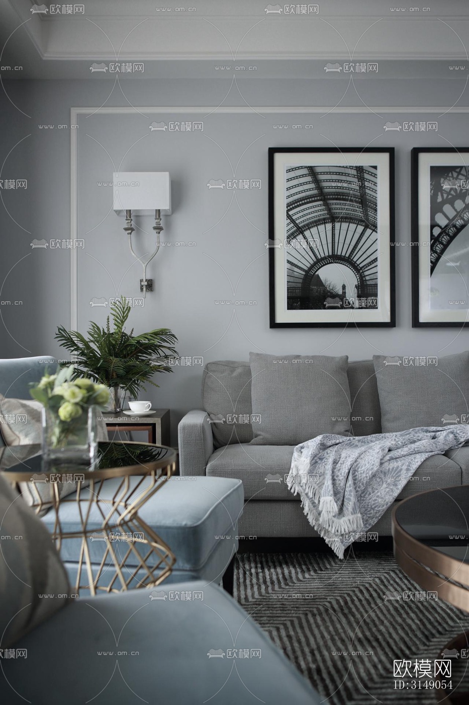 欧式平层效果图下载（渲染图3）