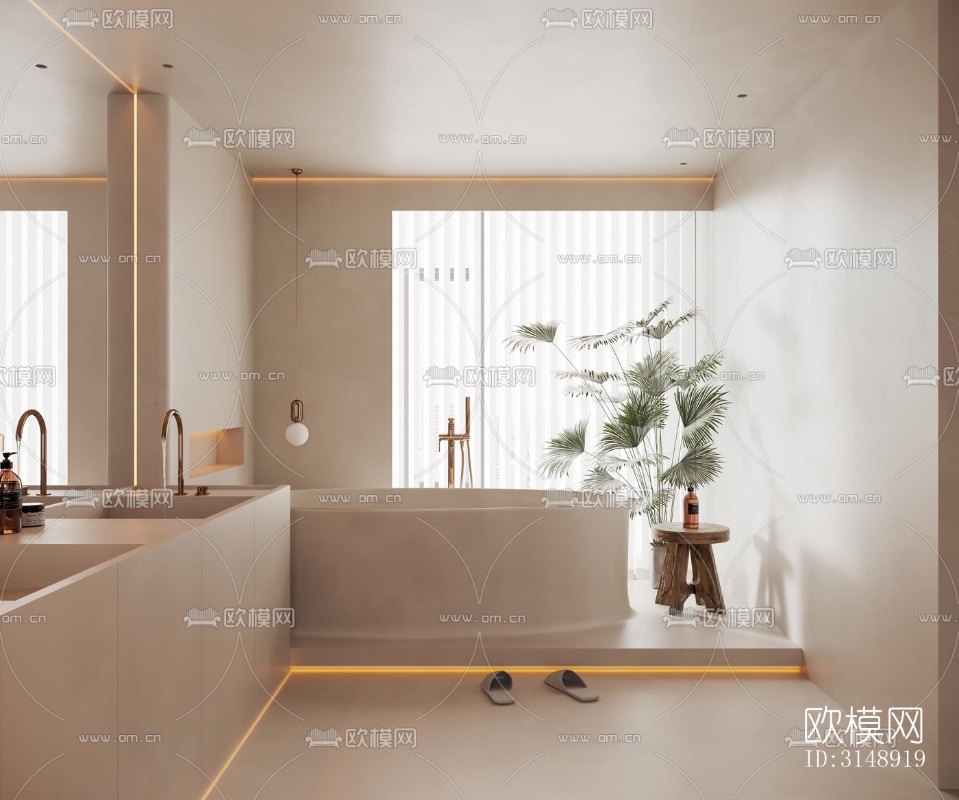 奶油风平层效果图下载（渲染图12）