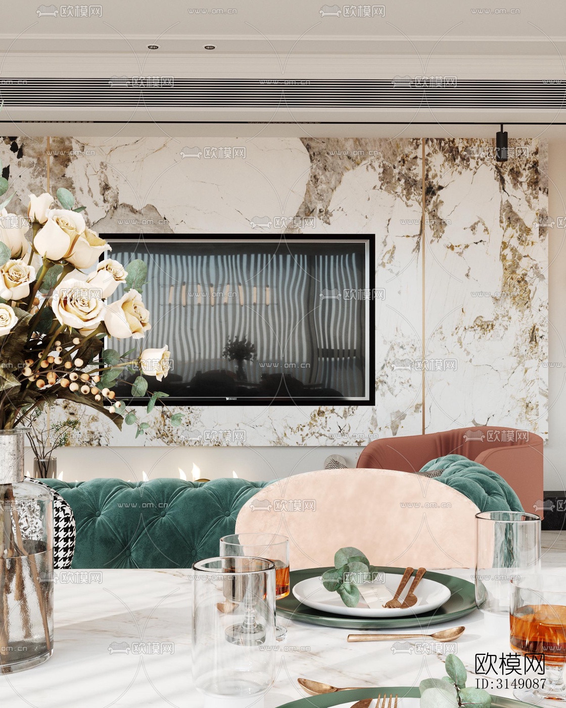 法式平层效果图下载（渲染图1）