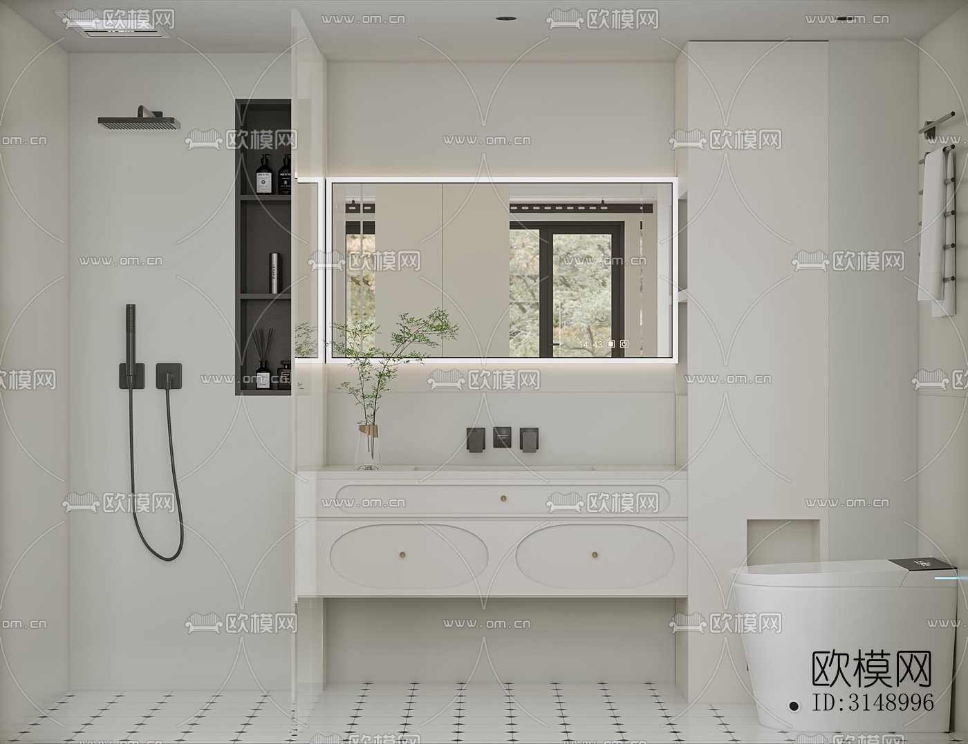 奶油风平层效果图下载（渲染图9）