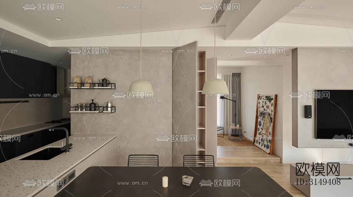 现代平层效果图下载（渲染图13）