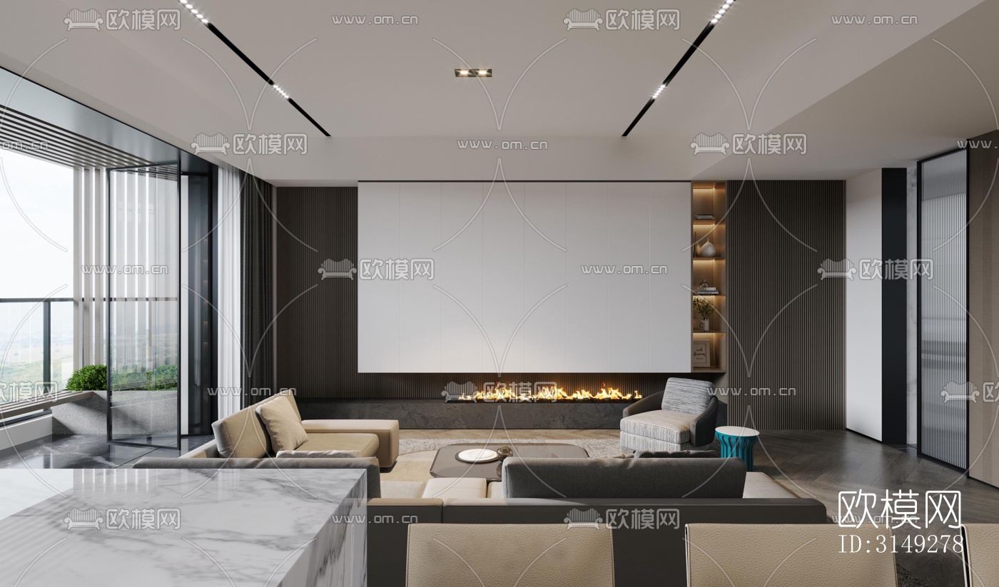 现代平层效果图下载（渲染图1）