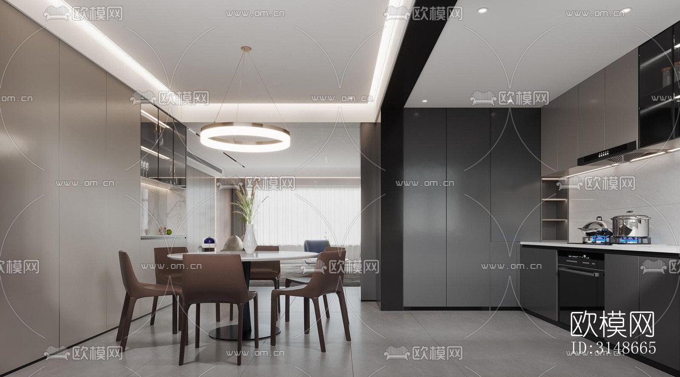 现代大平层效果图下载（渲染图3）