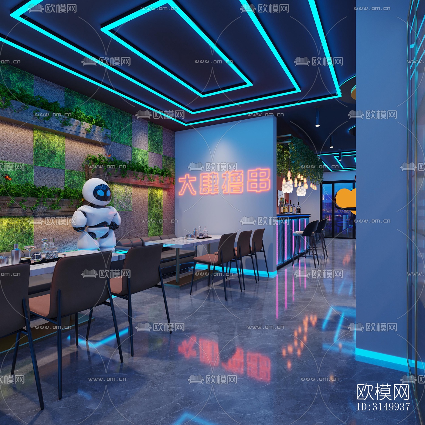 现代火锅烤肉效果图下载（渲染图10）