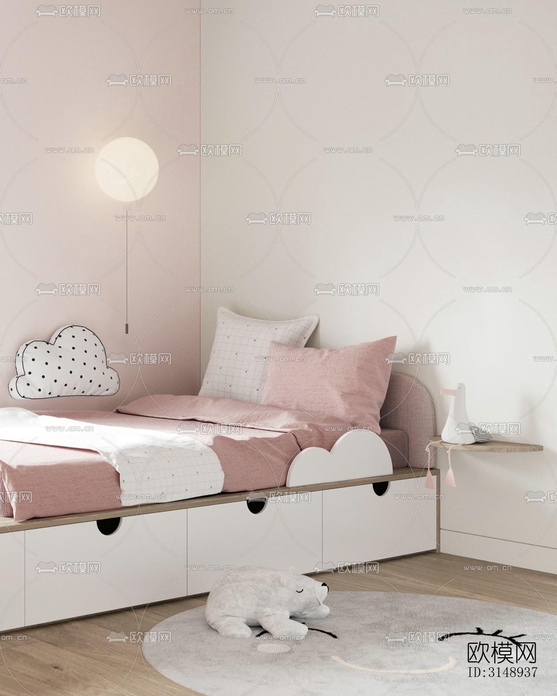 奶油风平层效果图下载（渲染图17）