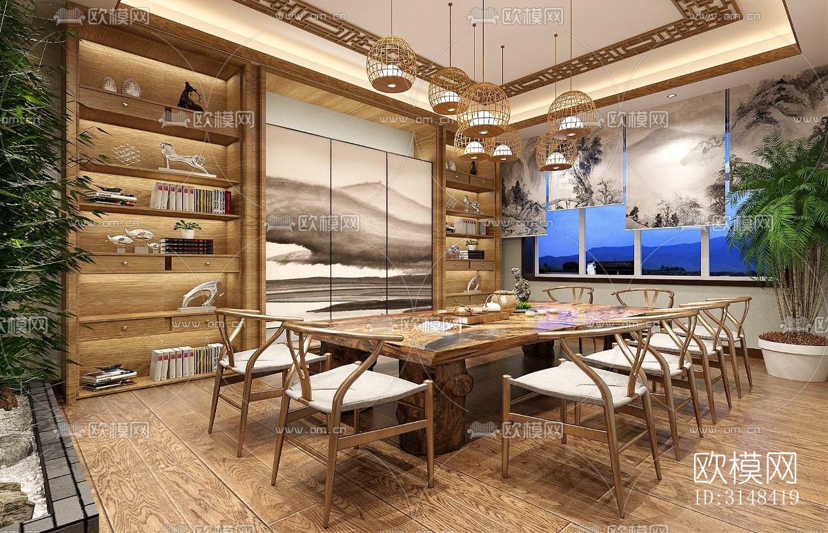 新中式养生会所效果图下载（渲染图4）