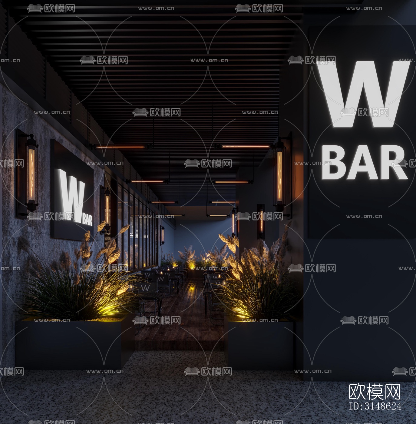 高级灰酒吧效果图下载（渲染图9）