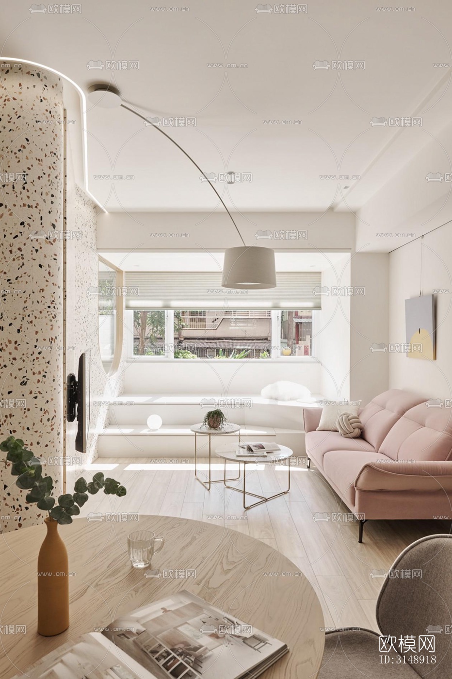 奶油风平层效果图下载（渲染图2）