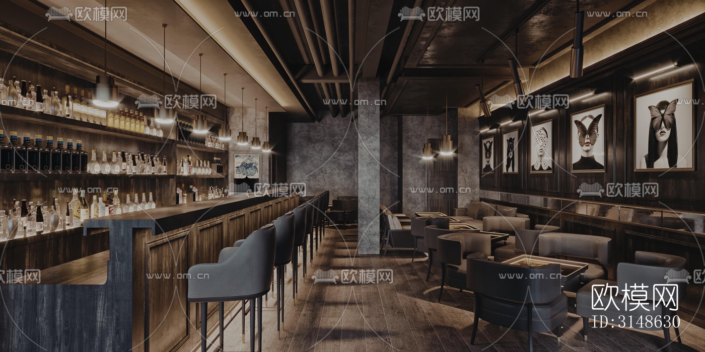 高级灰酒吧效果图下载（渲染图2）