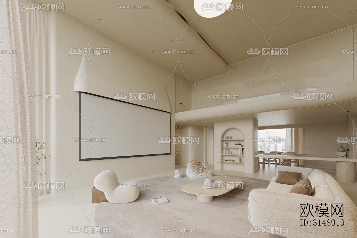 奶油风平层效果图下载（渲染图15）