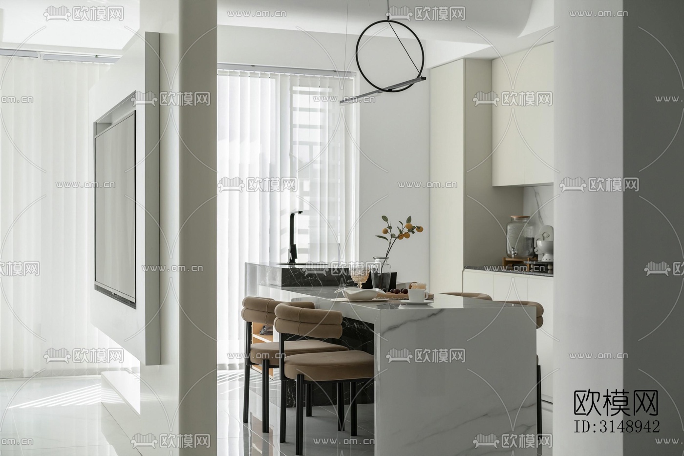 奶油风平层效果图下载（渲染图9）