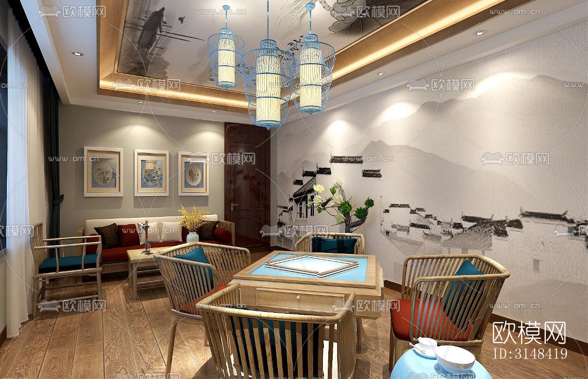 新中式养生会所效果图下载（渲染图6）