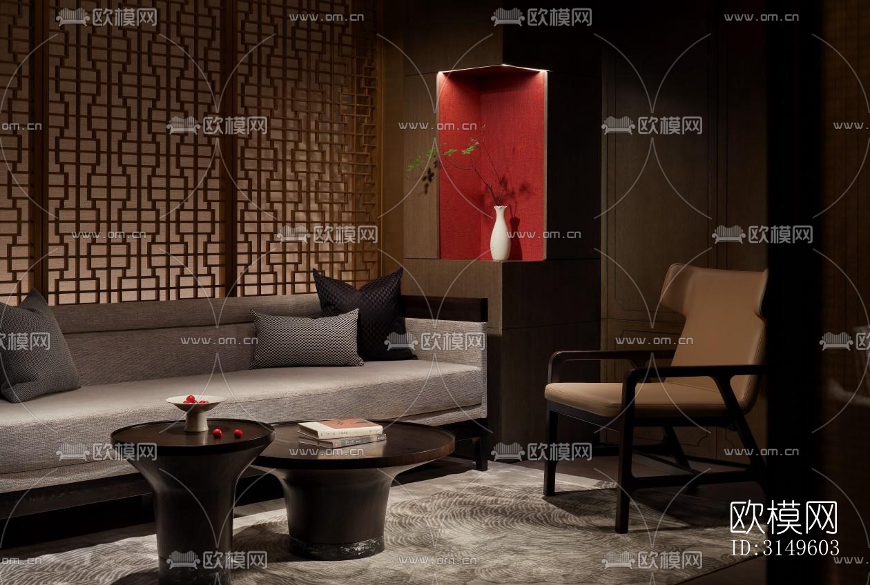 新中式餐厅效果图下载（渲染图14）