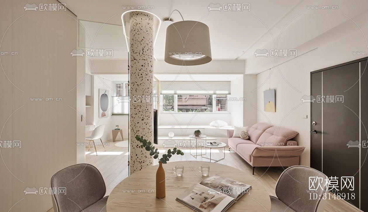 奶油风平层效果图下载（渲染图10）