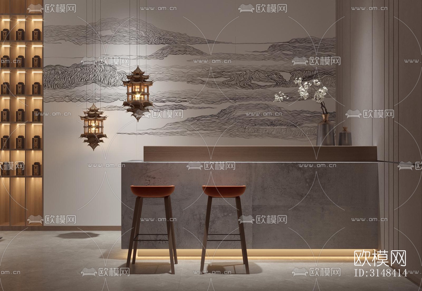 新中式养生会所效果图下载（渲染图10）