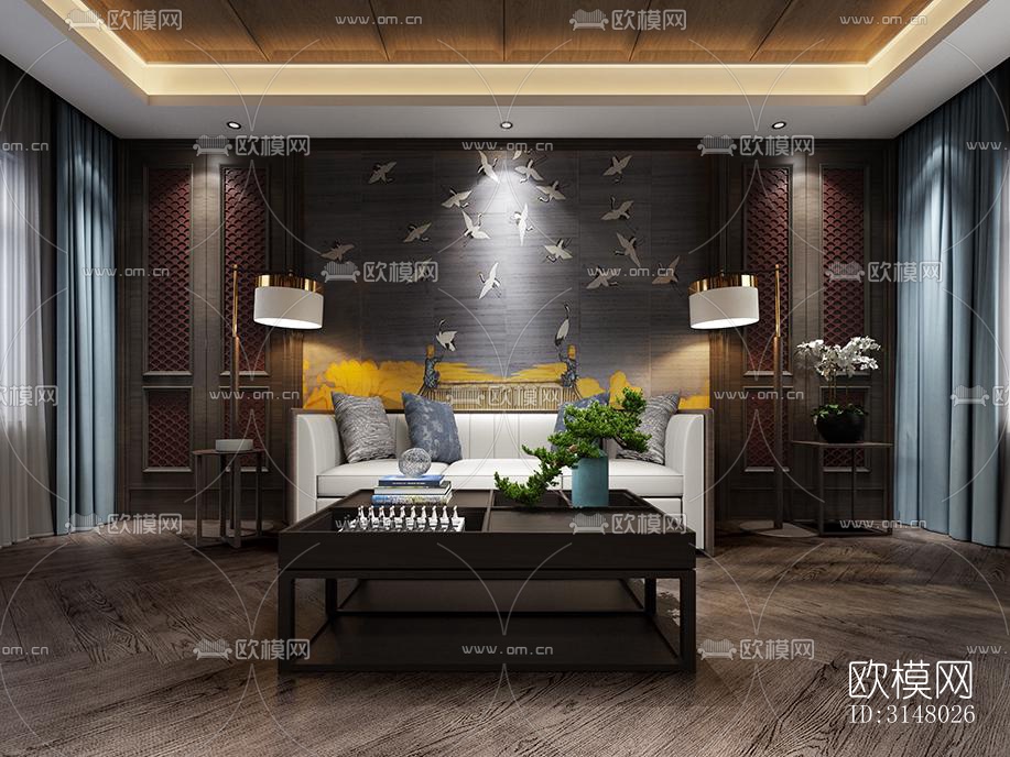 新中式酒店民宿效果图下载（渲染图11）