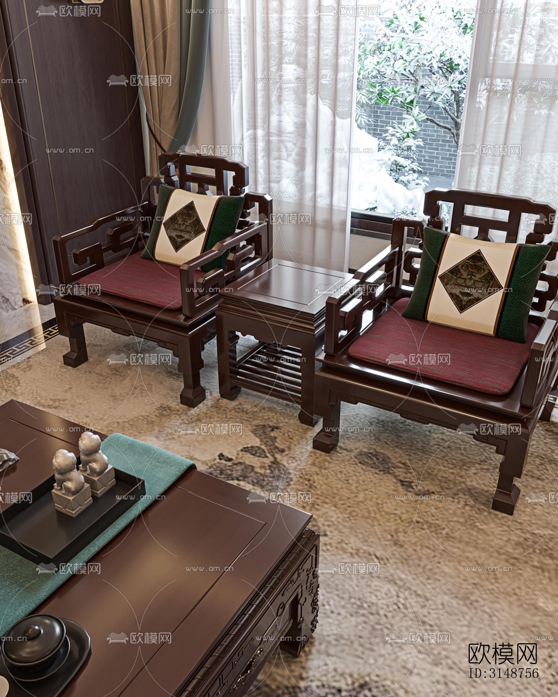 中式平层效果图下载（渲染图3）