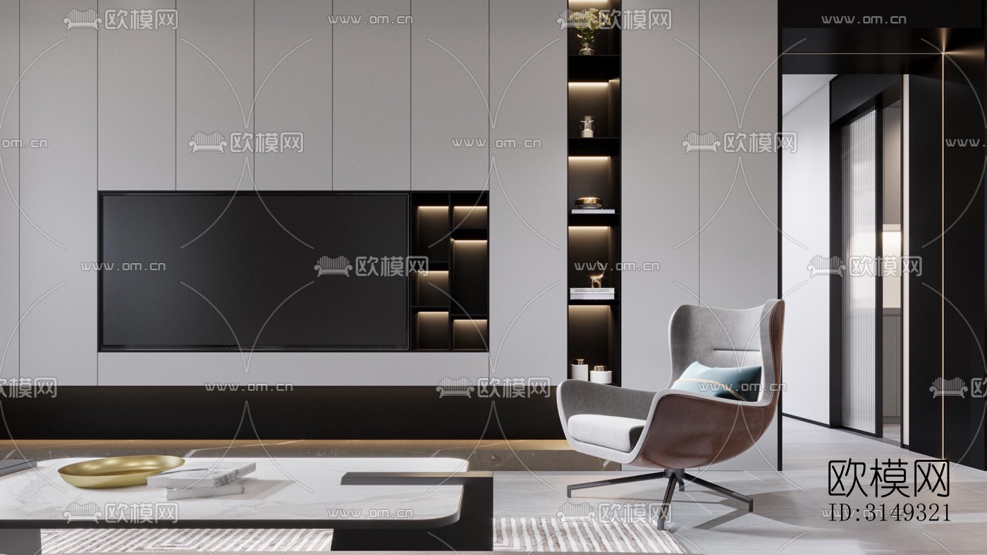 现代平层效果图下载（渲染图1）