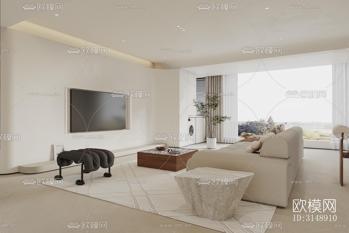 奶油风平层效果图下载（渲染图12）