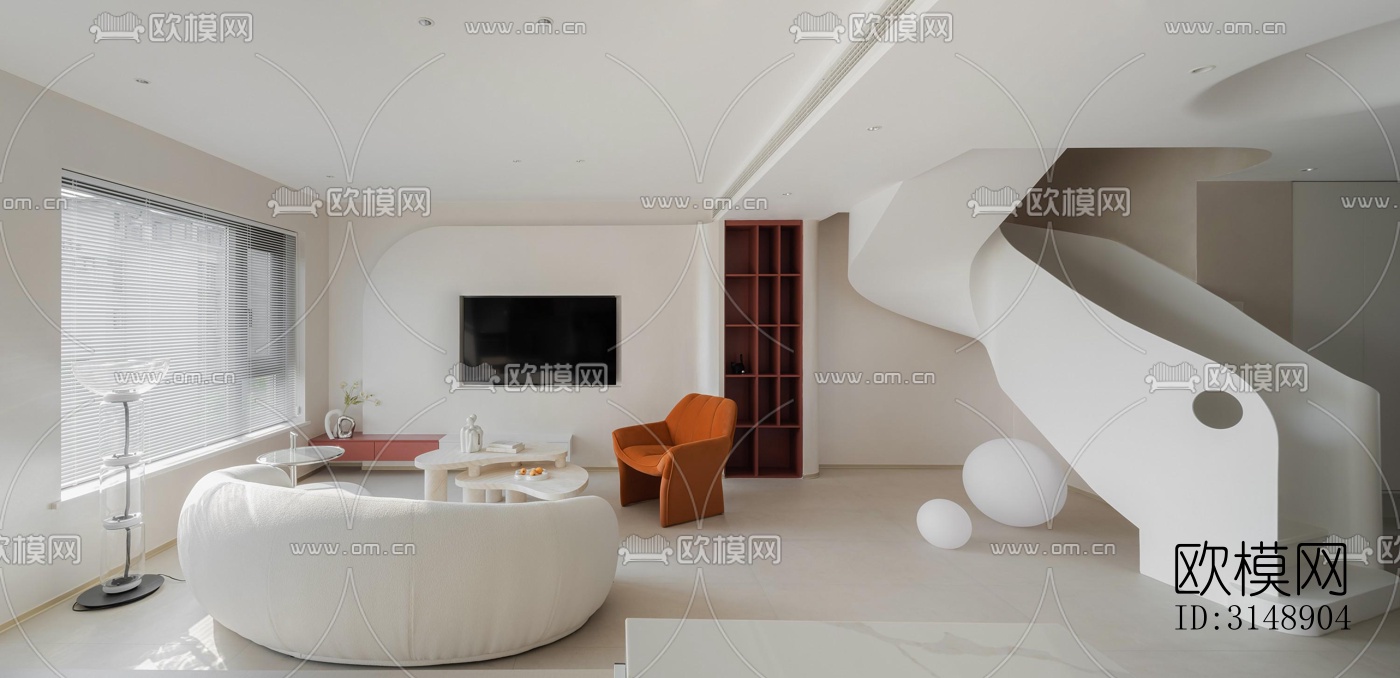 奶油风平层效果图下载（渲染图1）