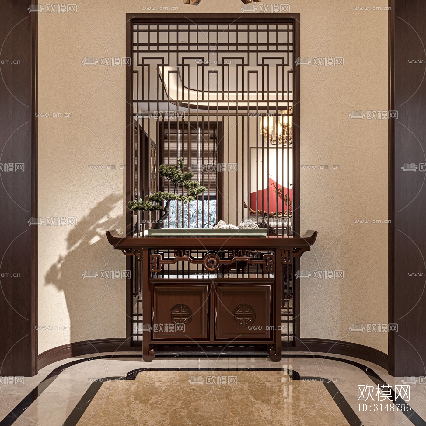 中式平层效果图下载（渲染图1）