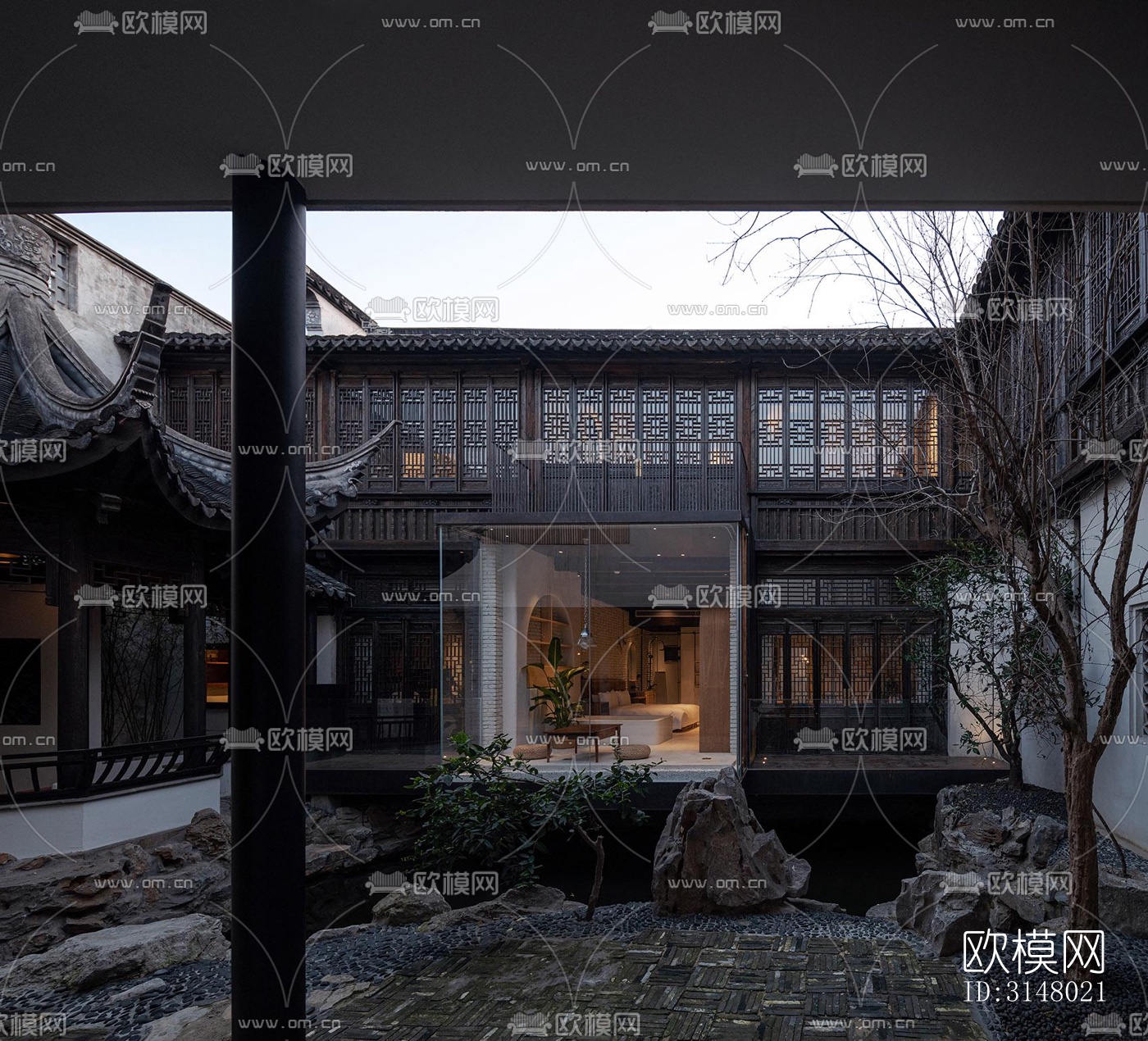 新中式酒店民宿效果图下载（渲染图10）