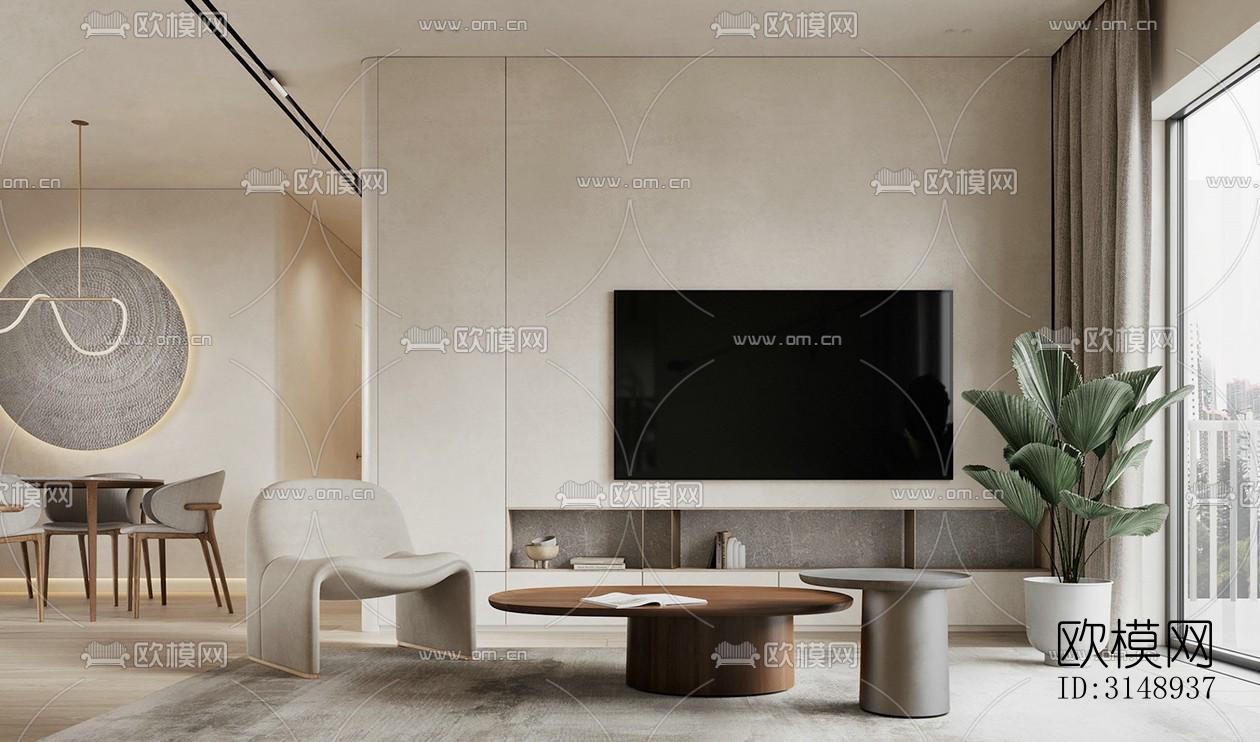 奶油风平层效果图下载（渲染图1）