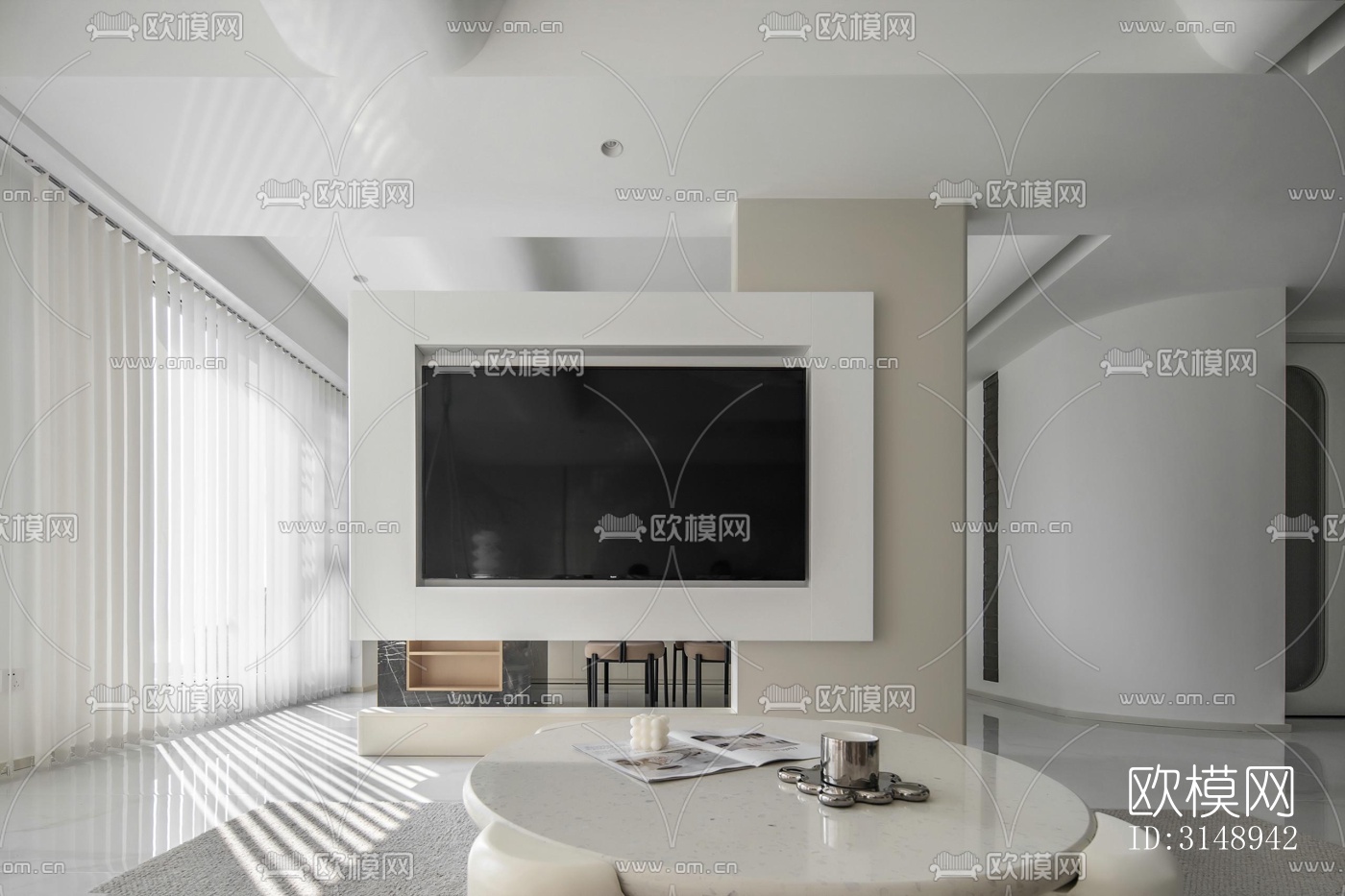 奶油风平层效果图下载（渲染图2）