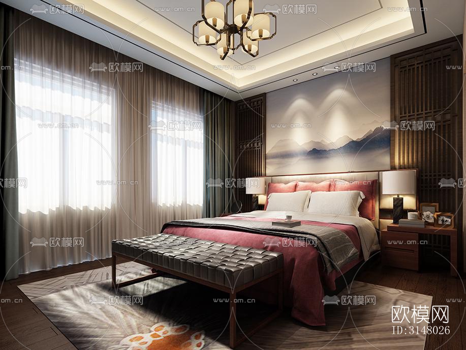 新中式酒店民宿效果图下载（渲染图10）