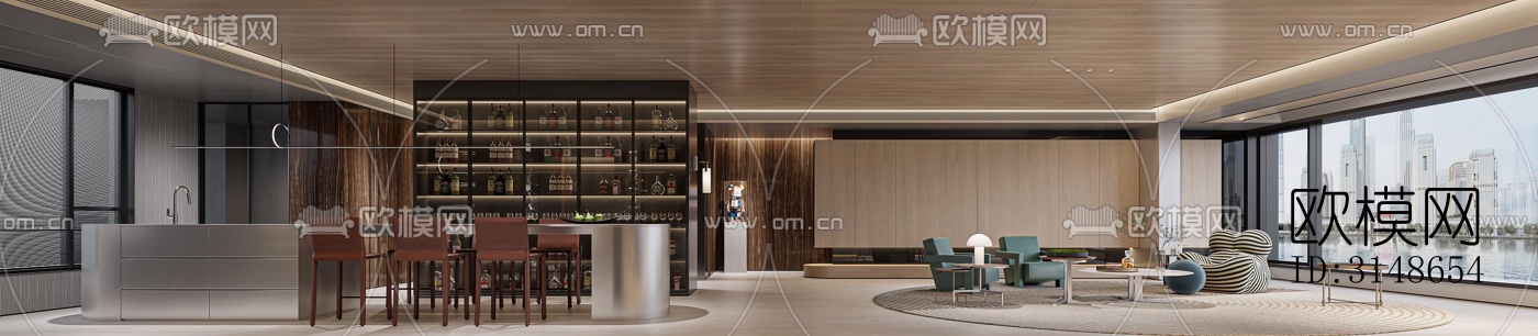 现代大平层效果图下载（渲染图2）