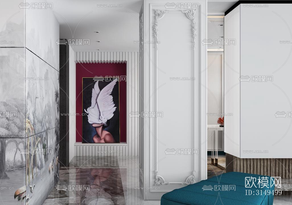 美式平层效果图下载（渲染图12）