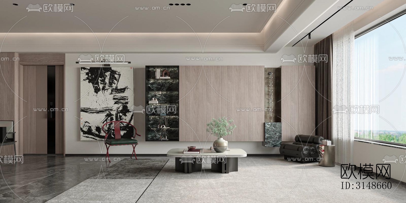 现代大平层效果图下载（渲染图11）