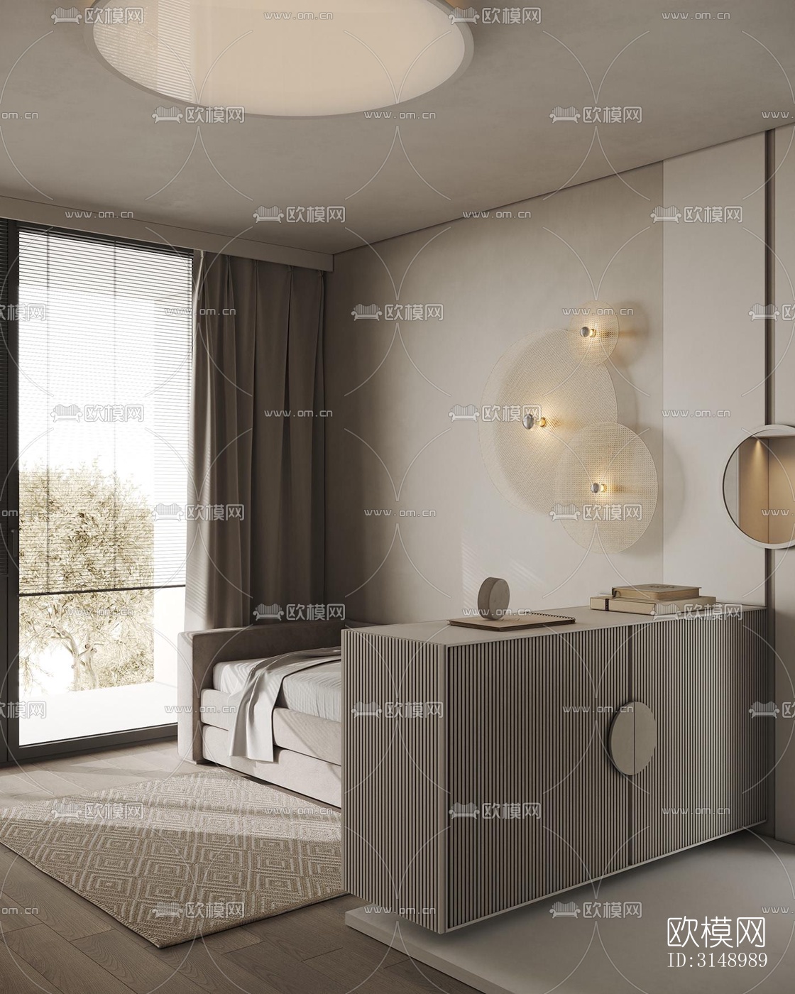 奶油风平层效果图下载（渲染图9）