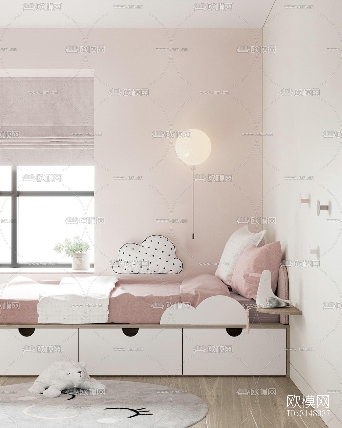 奶油风平层效果图下载（渲染图14）