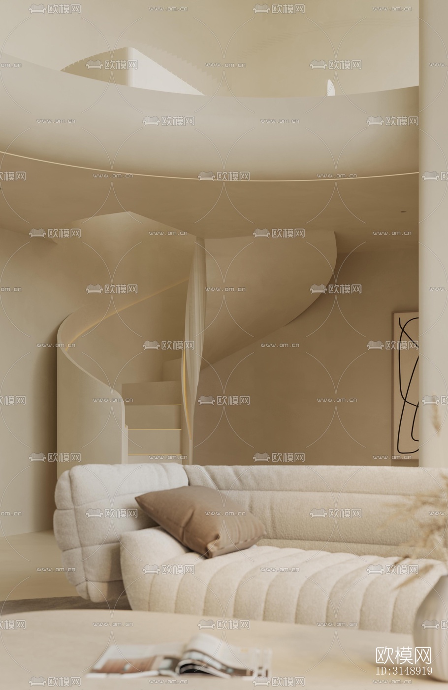 奶油风平层效果图下载（渲染图19）