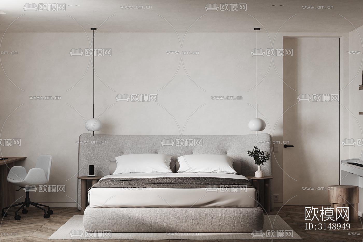 奶油风平层效果图下载（渲染图12）